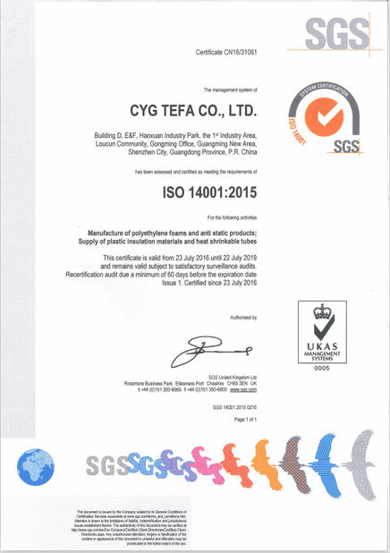 ประเทศจีน Cyg Tefa Co., Ltd. รับรอง