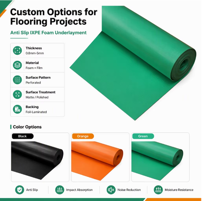 IXPE Foam Floor Underlayment Sound Absorbing Moisture Resistant Cushion for PVC SPC Vinyl Floor เหมาะสําหรับอพาร์ทเม้นท์ โรงแรมและโรงพยาบาล